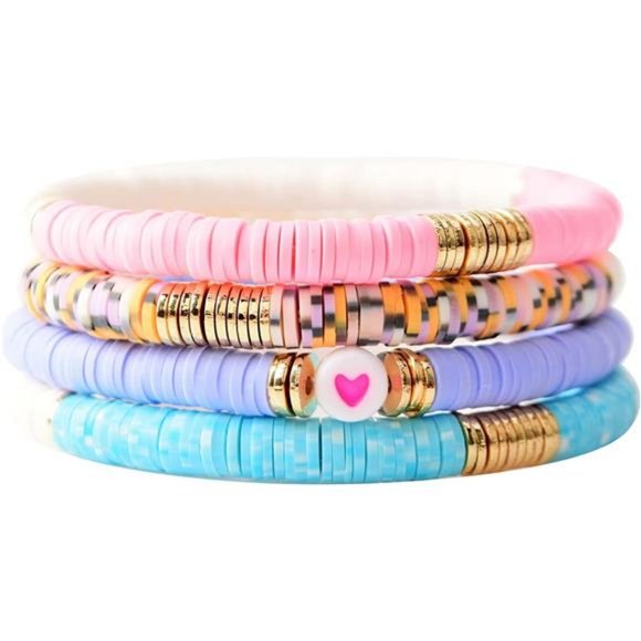 Surfer Heishi Clay Bead Bracelets for Women Bohemian Stackable Evil Eye Vinyl - Picture 1 of 8